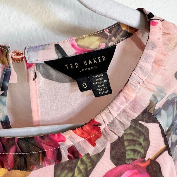 Ted Baker London Pink Floral Sheer Anina Blouse Size 0 (US Size 2) - Picture 2 of 8